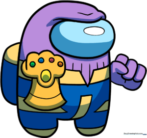 Finished illustration of an Among Us Thanos Imposter character.
