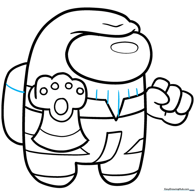 Bold black ink outline of the completed Among Us Thanos character.