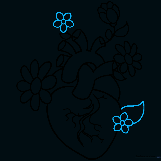 Adding a final flower that overlaps the main heart shape.