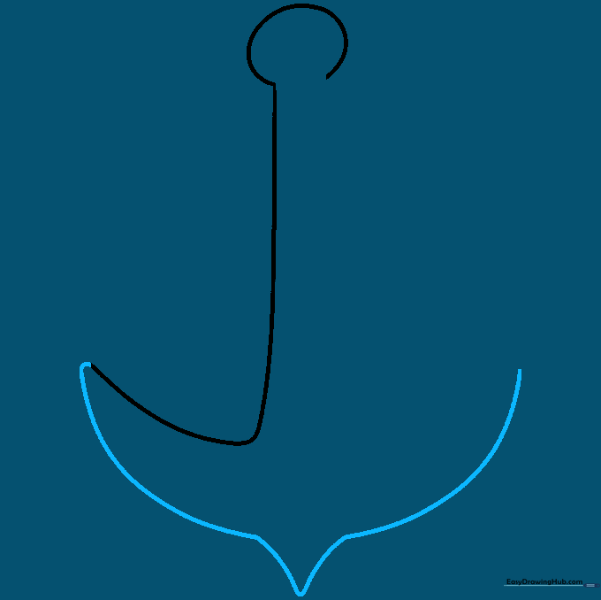 Drawing the bottom curved arms of the anchor meeting at a central point.
