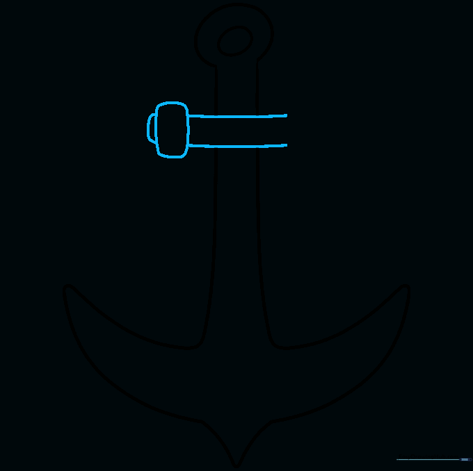 Sketching the horizontal stock bar across the top of the anchor shaft.