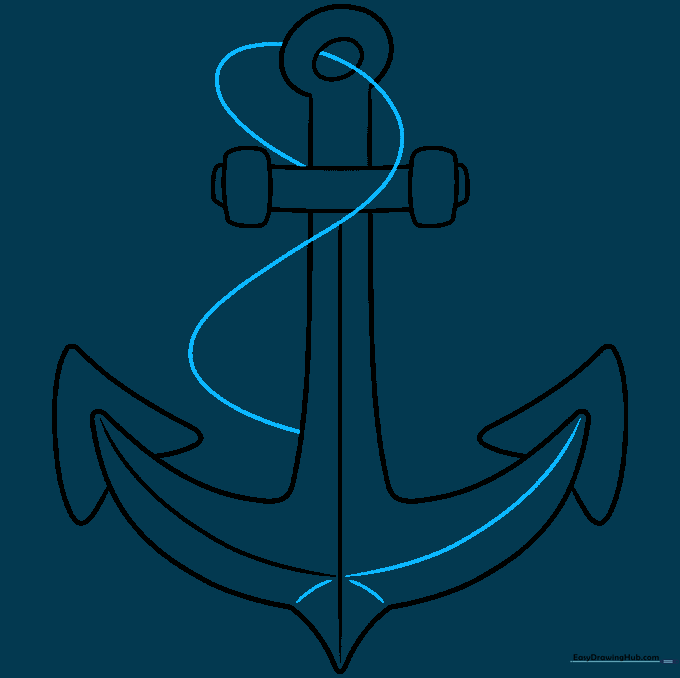 Drawing the initial path of the rope winding around the anchor.