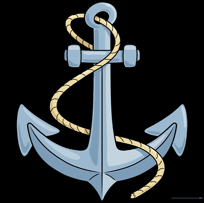 The final colored anchor drawing with gray metal and brown rope.