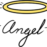 A completed, colorful angel halo drawing with wings and glowing effects.