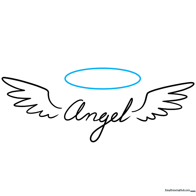 Drawing a large oval shape above the word to form the halo.