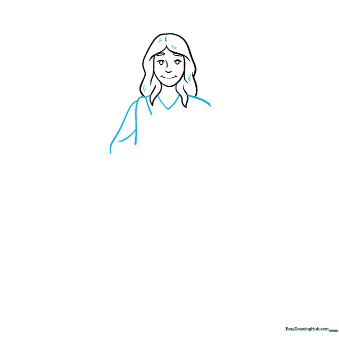 Adding the neckline and shoulder lines to the angel sketch.