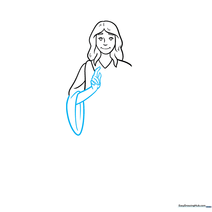 Sketching the first arm and hand of the angel.