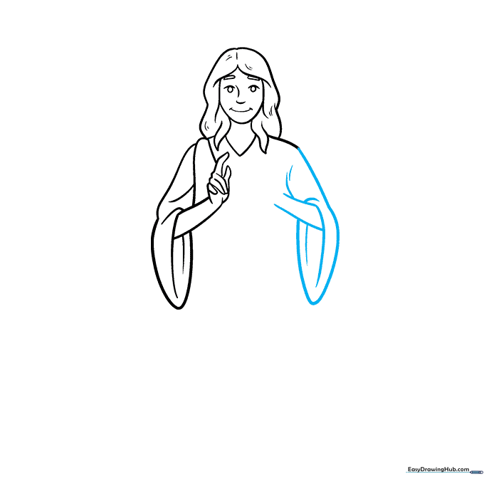 Adding the second arm to complete the angel's upper body.
