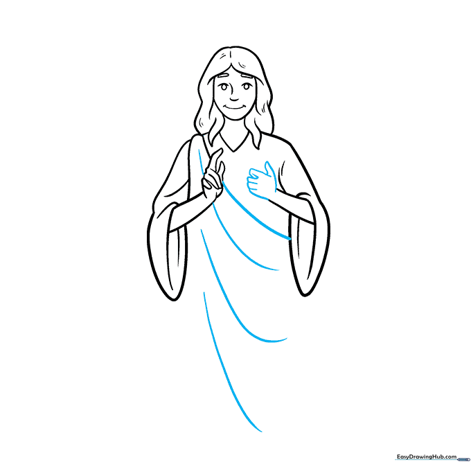 Adding detail to the angel's hands and robe folds.