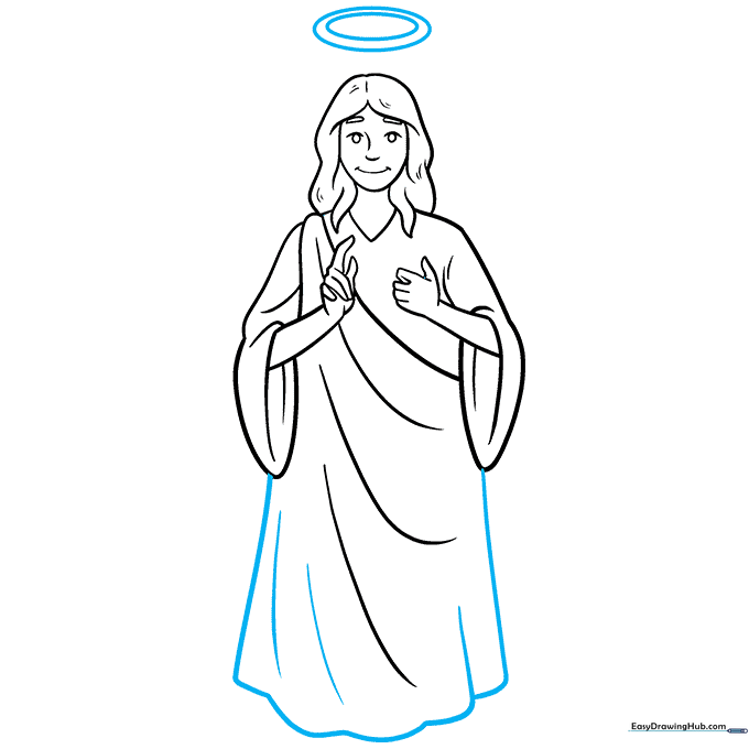 Drawing the halo above the angel's head.