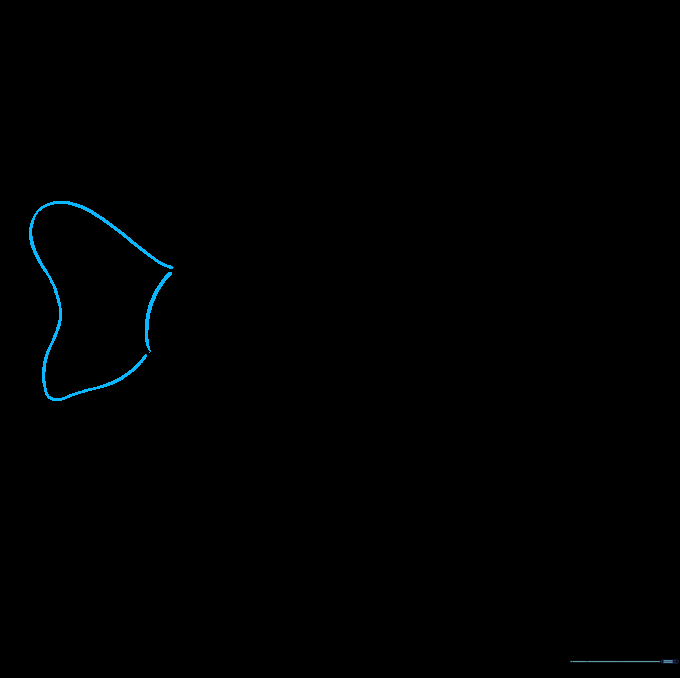 The outline of the angler fish body connected to an M-shaped tail fin.