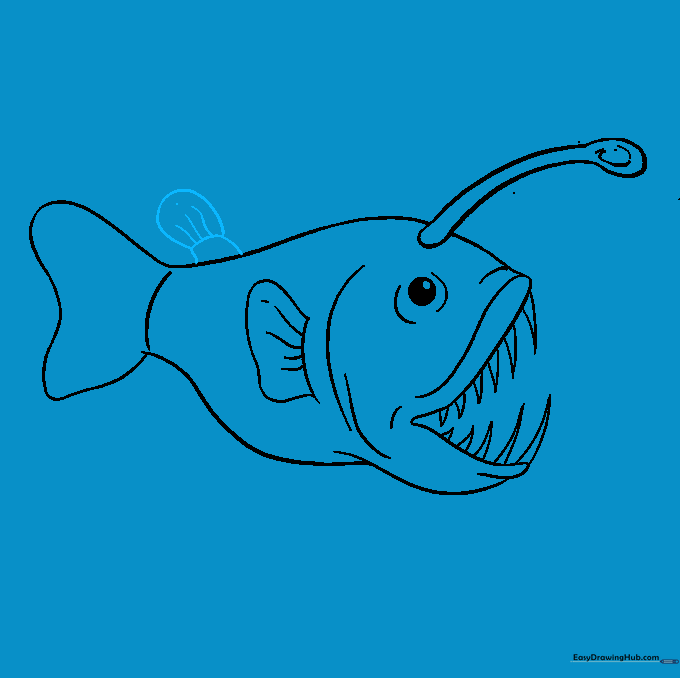 The angler fish now features a dorsal fin on its back.