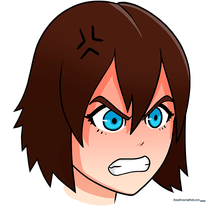 Final colored illustration of the angry anime girl character.