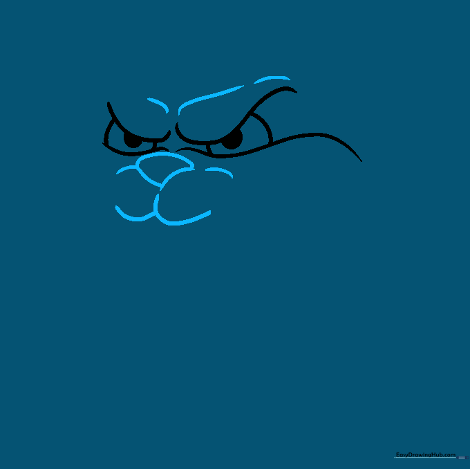 Drawing the nose and mouth area of the angry dog, emphasizing the snout structure.