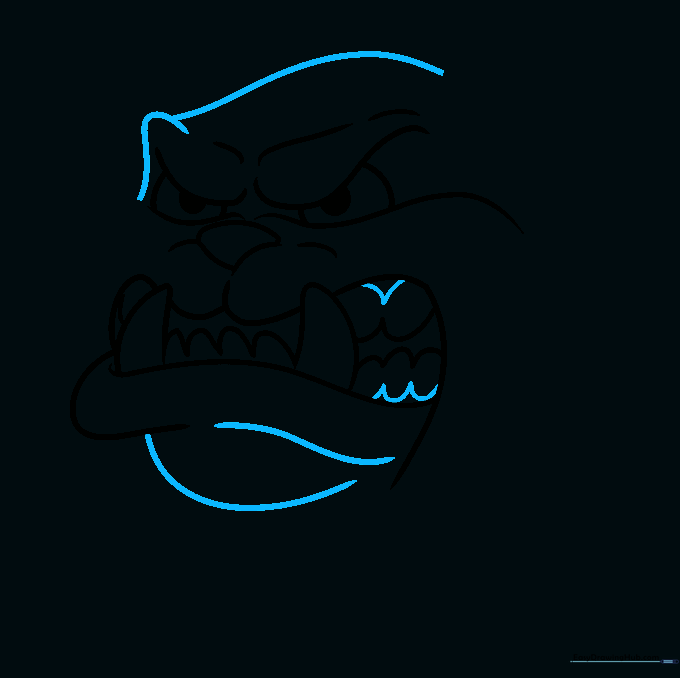 Defining the jawline and the top of the dog's head with curved lines.