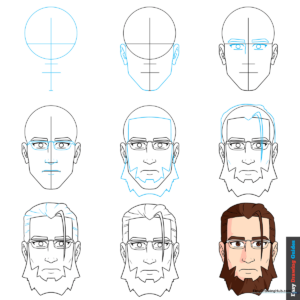 A high-quality illustration of an anime character with a beard, showcasing the final result of the tutorial.