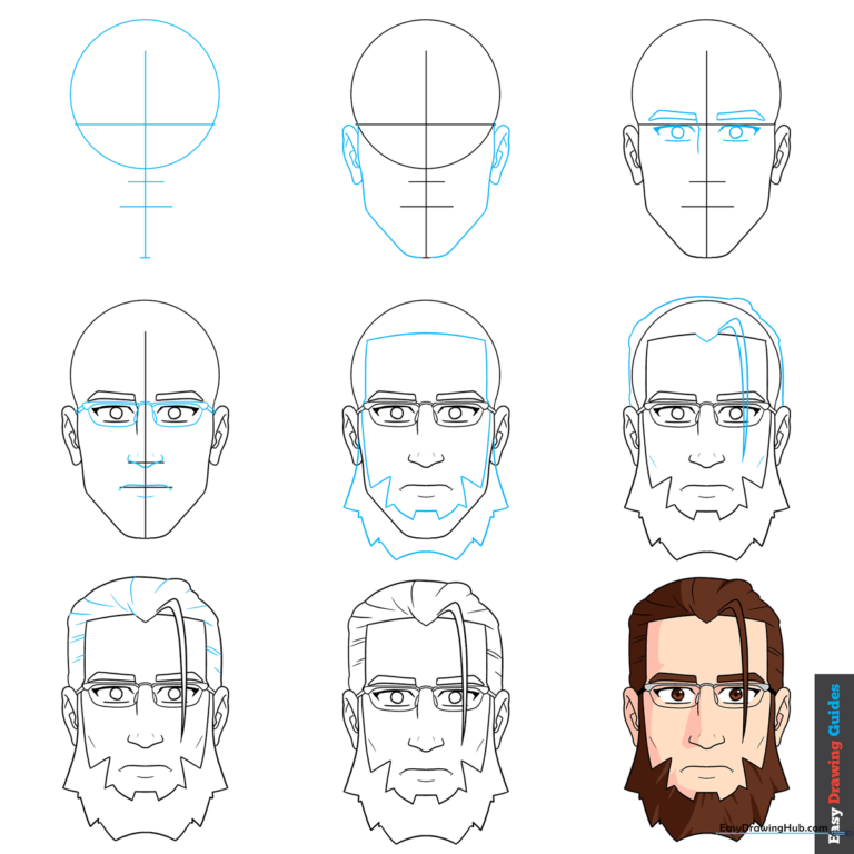 A high-quality illustration of an anime character with a beard, showcasing the final result of the tutorial.