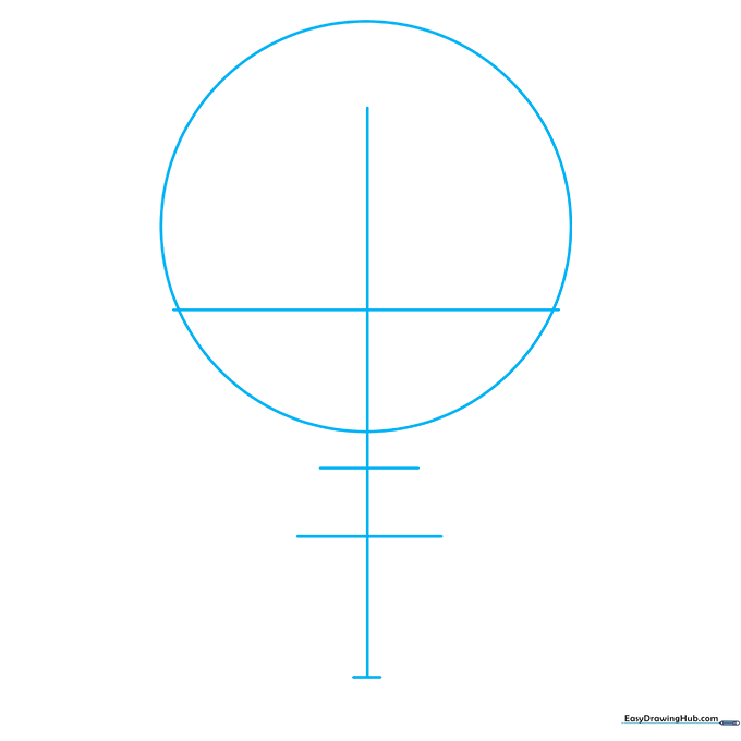 A light pencil sketch showing a circle and grid lines used to map out an anime face structure.