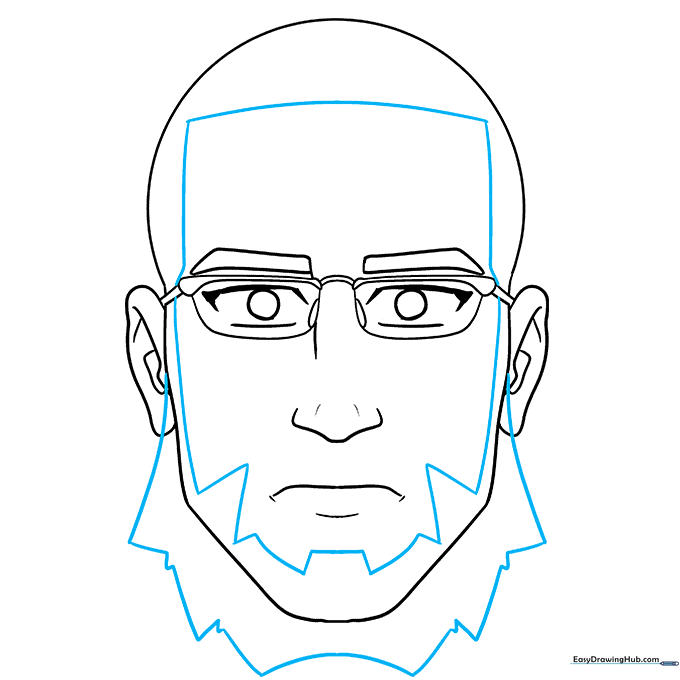 Outlining the jagged beard shape and the character's hairline.