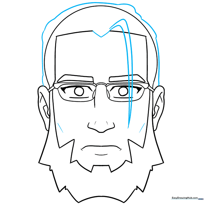 Adding detailed hair strands and removing unnecessary jawline sketches.
