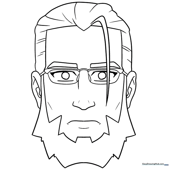 Adding fine texture lines to the beard and hair for a finished look.