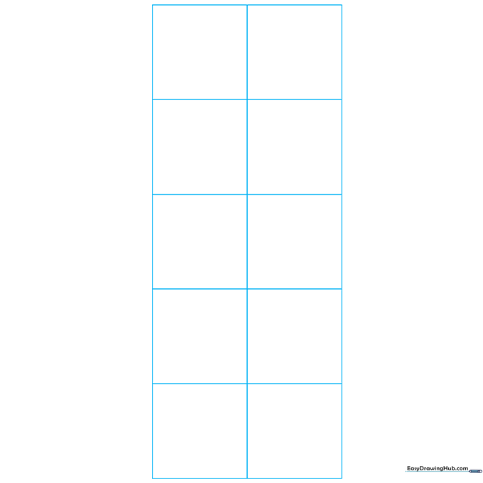 A 10-square grid drawn with light pencil lines to serve as a structural guide for anime character proportions.