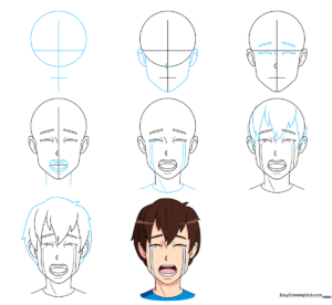 A high-quality, finished illustration of a crying anime boy, showcasing expressive features and clean line art.