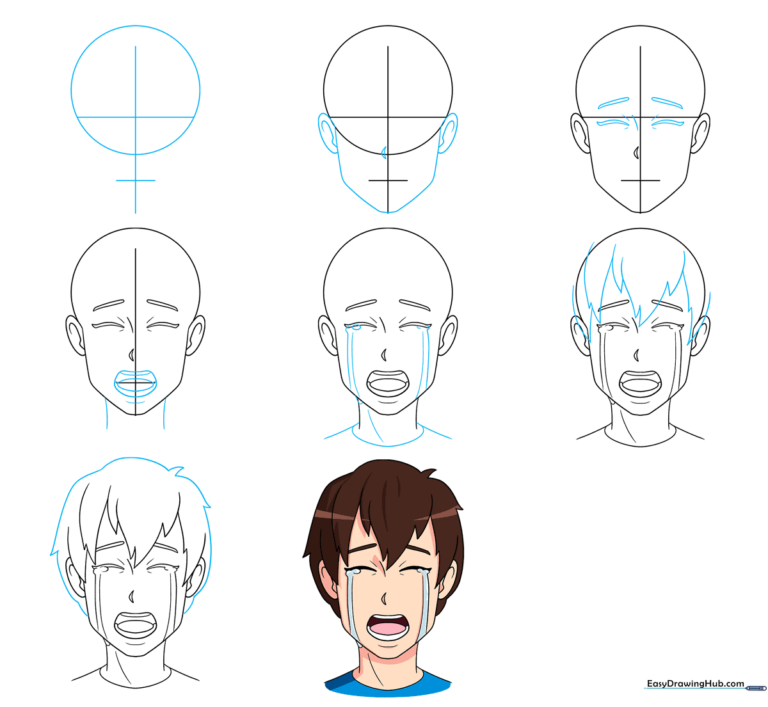 A high-quality, finished illustration of a crying anime boy, showcasing expressive features and clean line art.