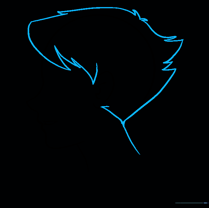 Adding spiky, anime-style hair clumps to the top of the head.