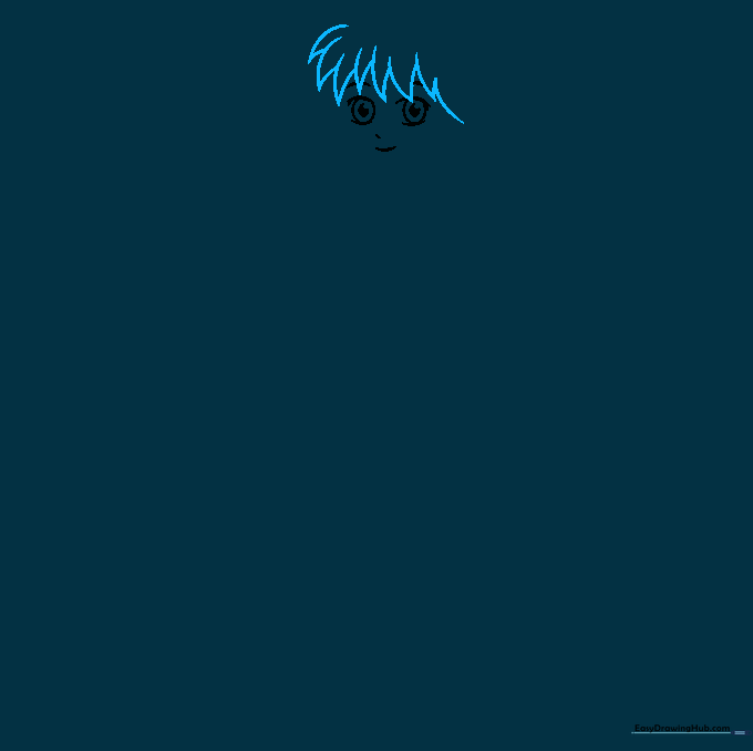 Drawing the spiky anime hairstyle using jagged, pointed line segments.