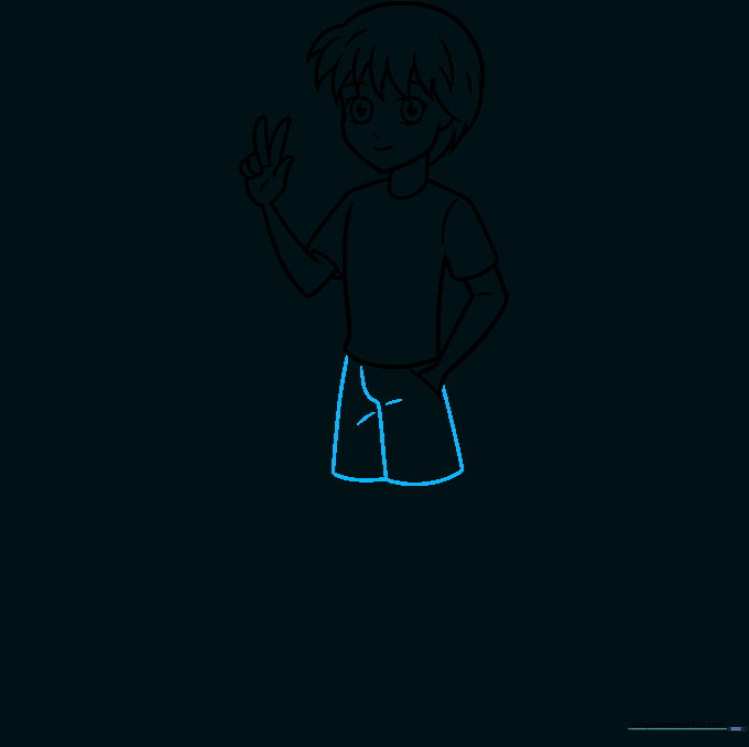 Drawing the pant legs with fabric folds and contours.