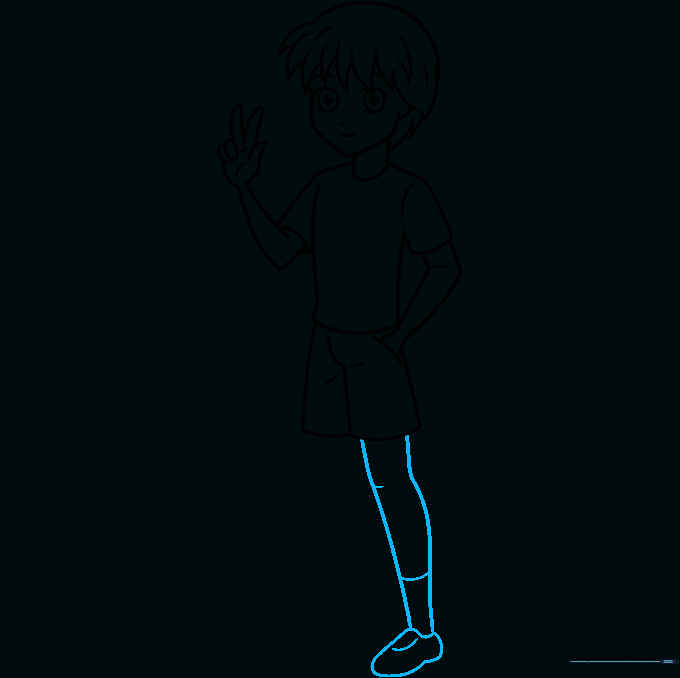 Sketching the first leg and shoe with sock detail.