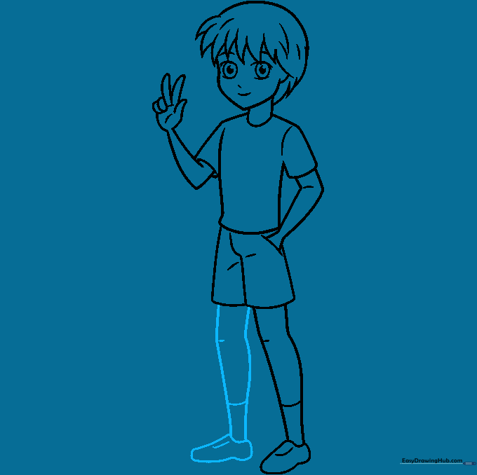 Drawing the second leg and shoe to complete the full-body outline.
