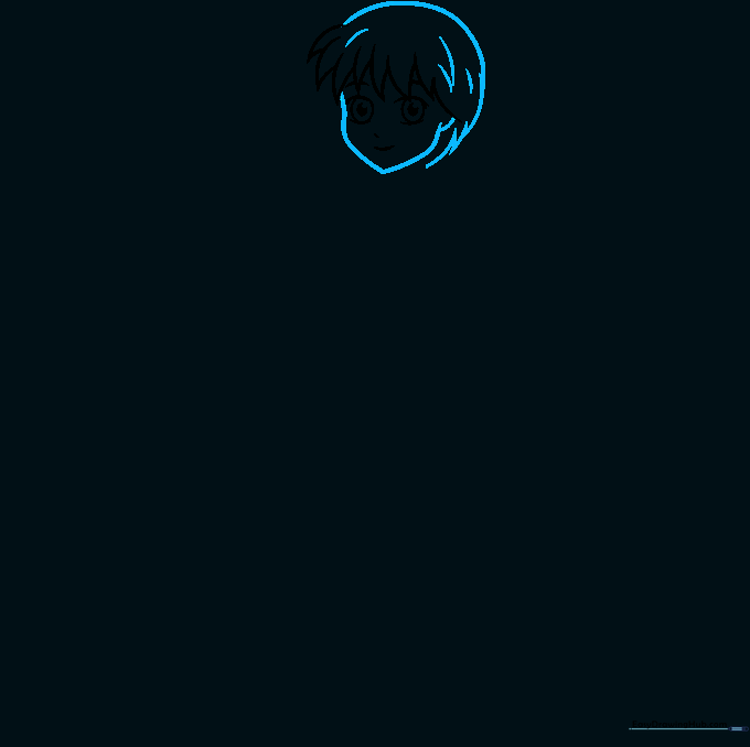Outlining the head shape, ear, and jawline of the anime character.