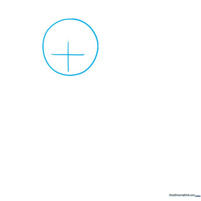 Pencil sketch of a circle with a horizontal guideline for an anime cat head