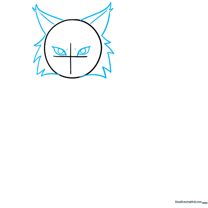 Anime cat head sketch with pointed ears, slanted eyes, and fur tufts on cheeks