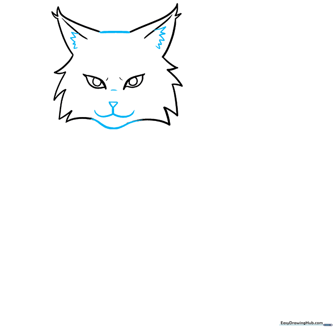 Refined anime cat face with nose, mouth, and detailed ears after erasing guidelines