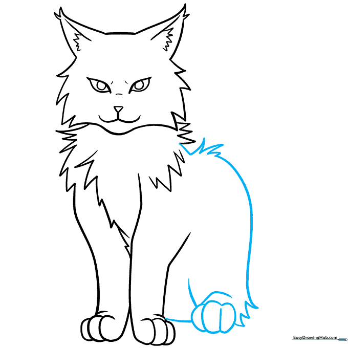 Anime cat body sketch with back, belly, and rear leg added