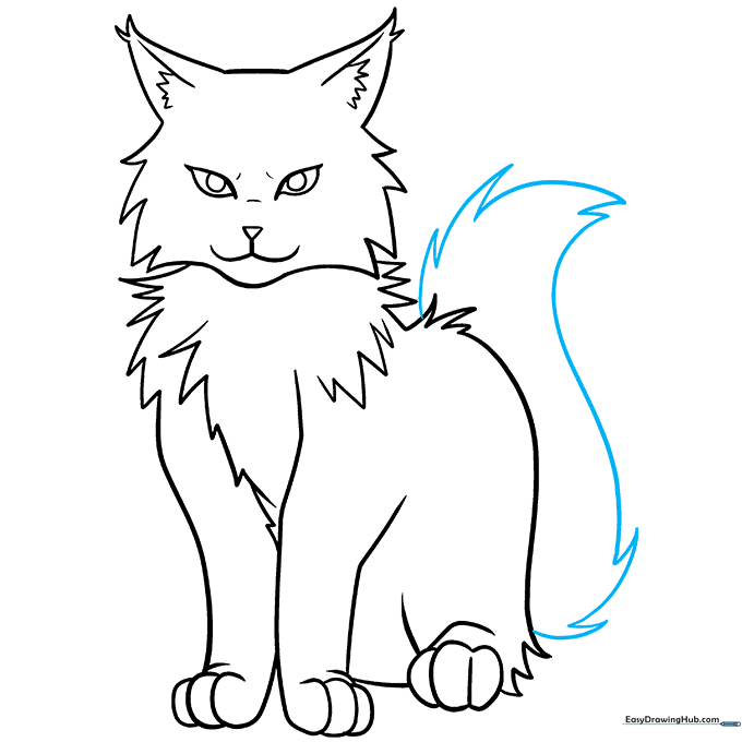 Anime cat drawing with a long, fluffy tail added to the body