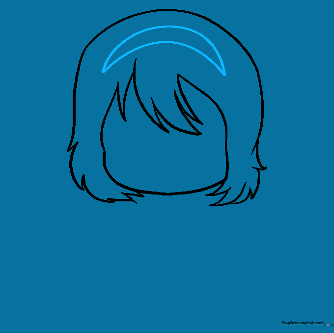 Drawing a simple headband accessory on the chibi girl's hair.