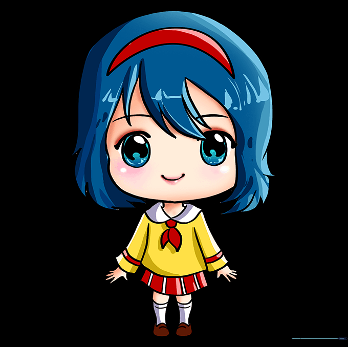 A fully colored and finished anime chibi girl character.