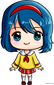 Colorful finished anime chibi girl drawing for kids.