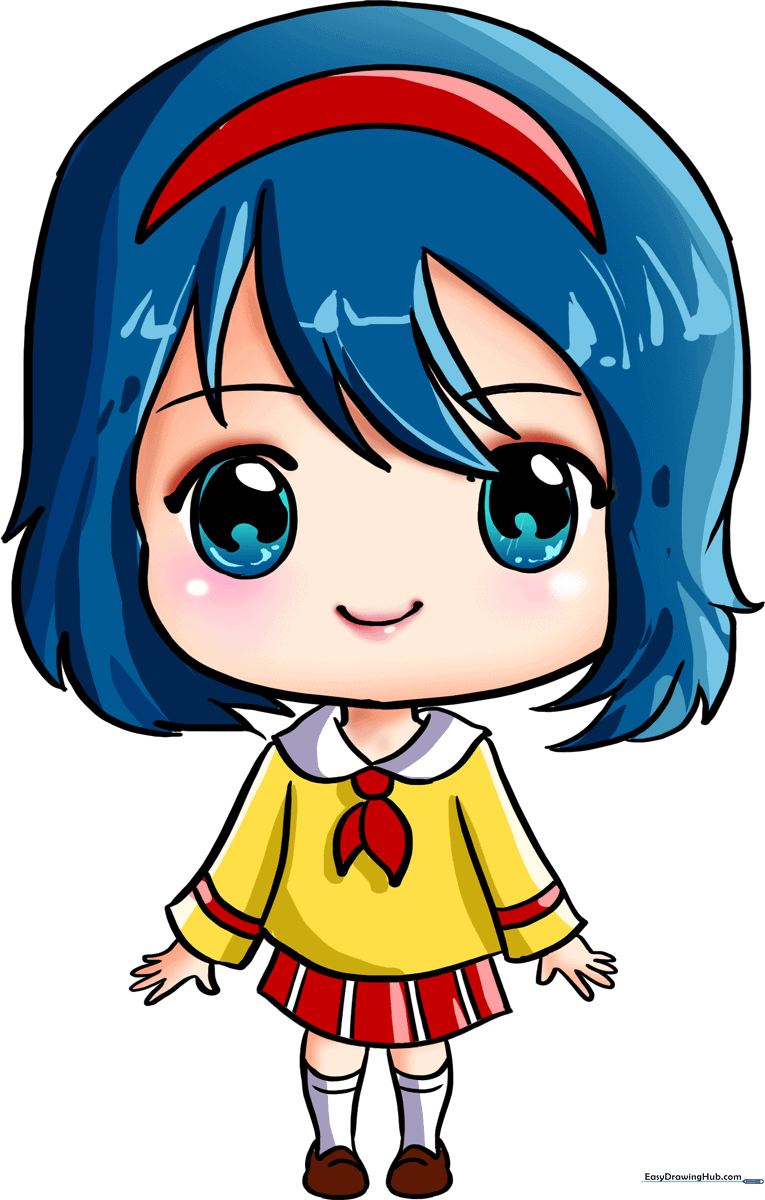 Colorful finished anime chibi girl drawing for kids.