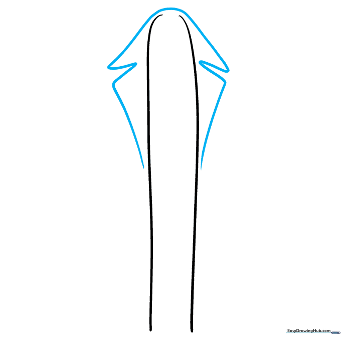 Drawing the pointed collar of an anime coat using four connected triangle shapes.