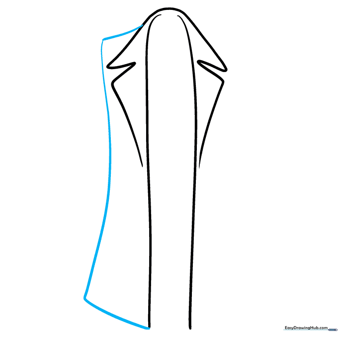 Outlining the side panel of the anime coat with a curved rectangular shape.