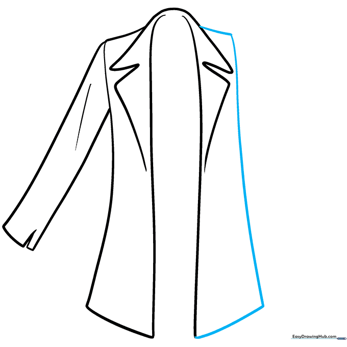 Outlining the second side panel of the anime coat to match the first.