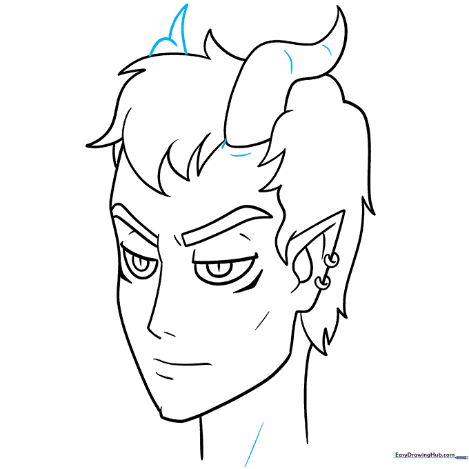 Adding the second horn and final shading lines to enhance the character's depth.