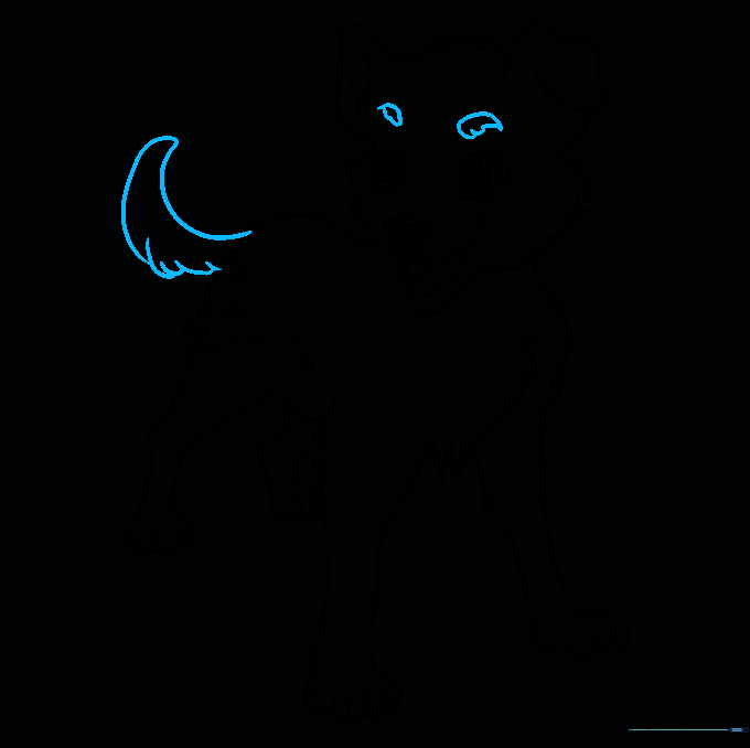 Finalizing the sketch with a tail and expressive eyebrows.