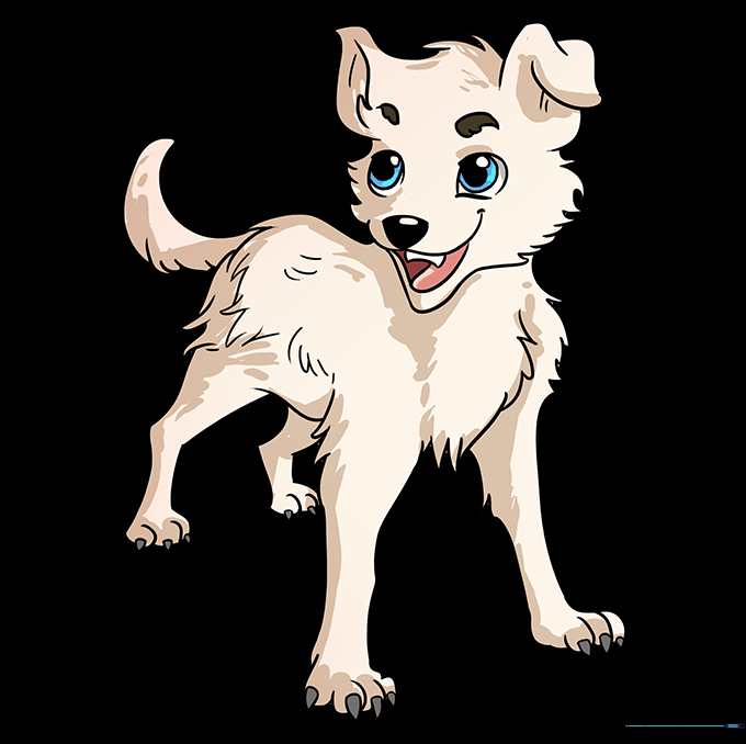 The finished, colored anime dog illustration.