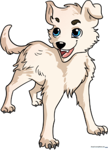 A colorful, finished anime dog character standing in a playful pose.